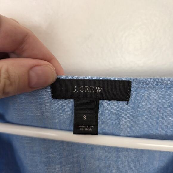 J. Crew Blue Linen Blend Chambray 3/4 Sleeve Coastal Beachy Scalloped Tunic Sz S - Picture 4 of 9